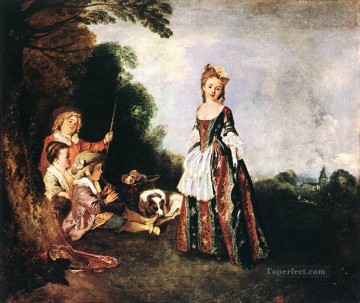古典的 Painting - ジャン・アントワーヌ・ワトーの古典的なロココのダンス